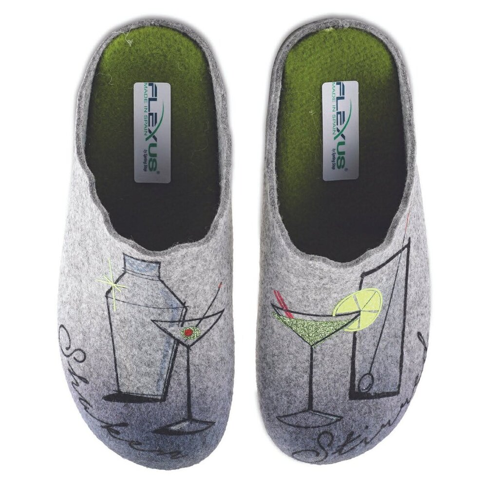 Martini Graphic Slippers | Cocktail Lover Gift | Gray | Indoor Outdoor | NWT